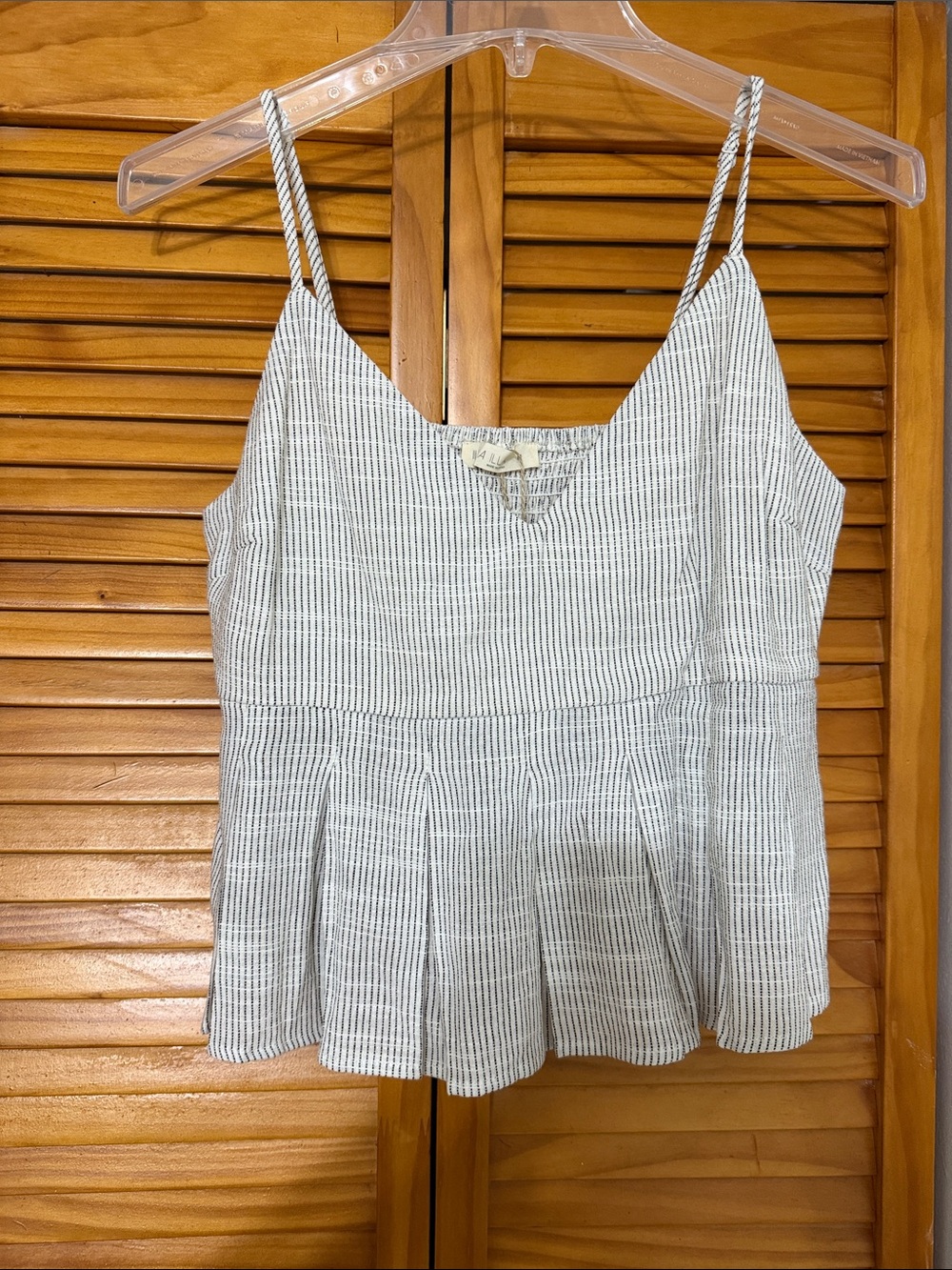 Light Gray Striped Spaghetti Strap Peplum Top